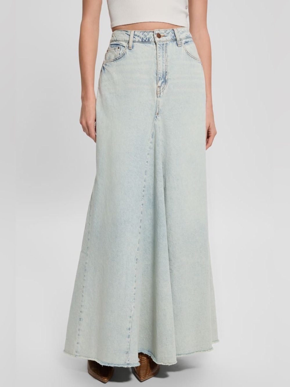 New GUESS Eco Paneled Denim Maxi Skirt SZ 26